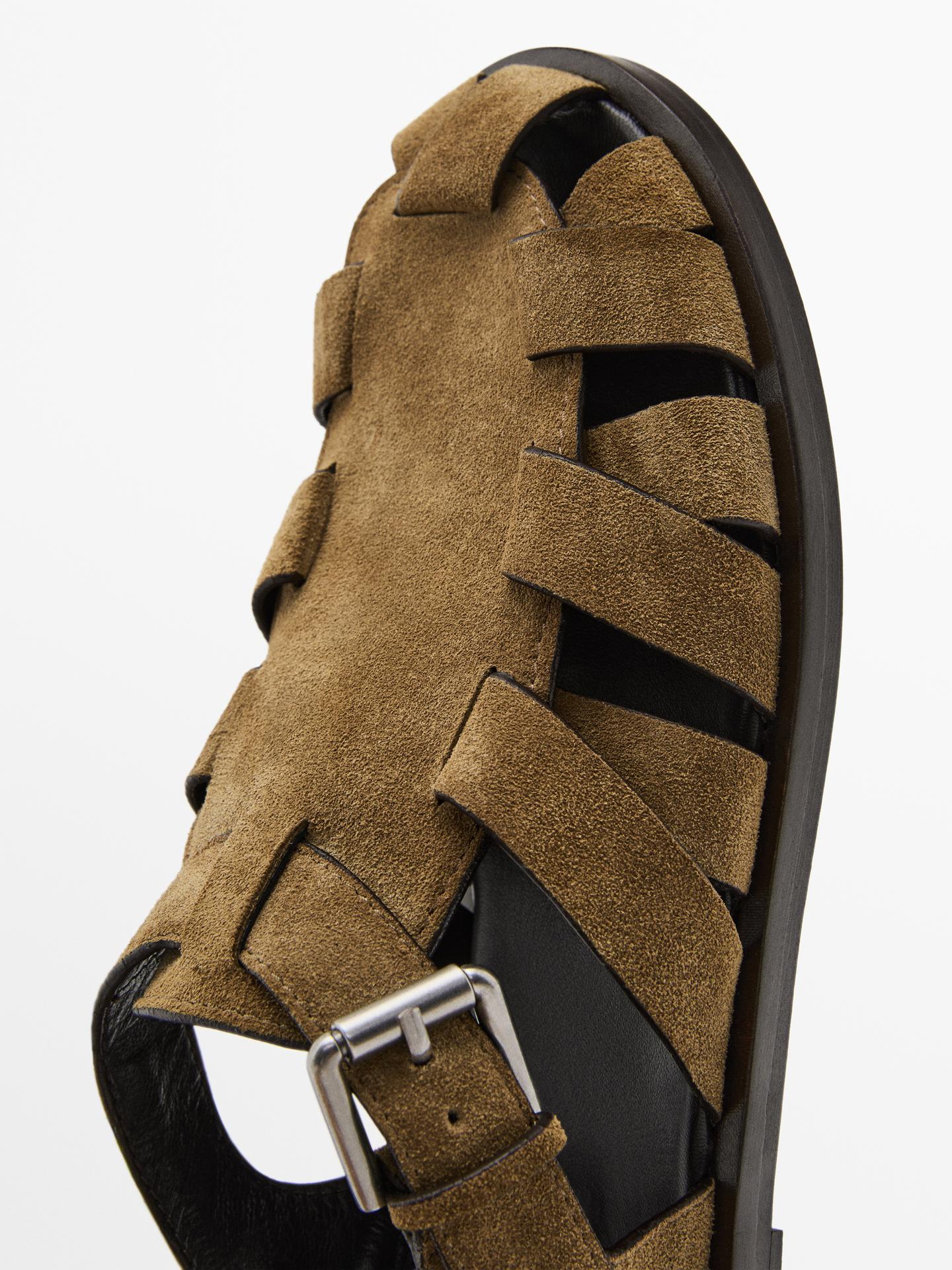 SANDALES À LANIÈRE EN CROÛTE DE CUIR