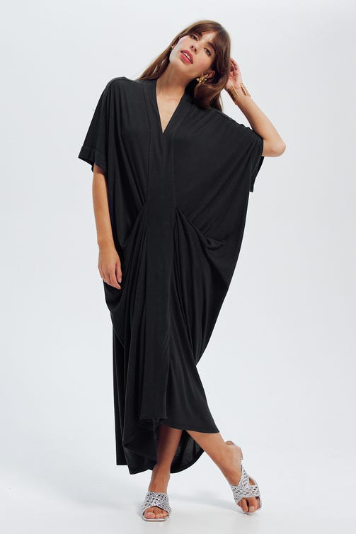 Robe Caftan Unie Noire Femmes Promod