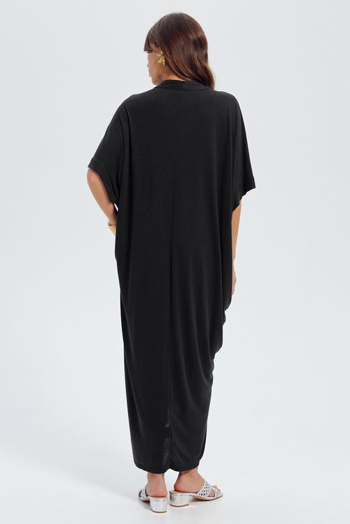 Robe Caftan Unie Noire Femmes Promod