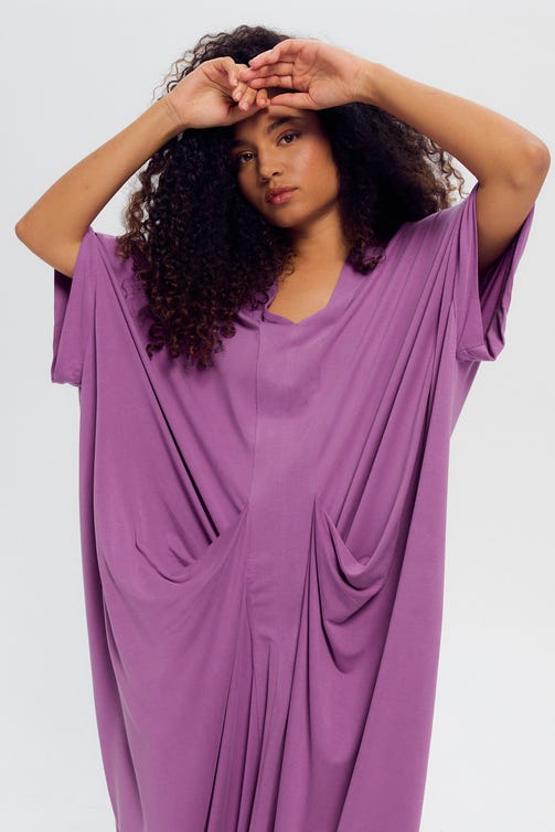 Robe Caftan Unie Femme Cassis Promod