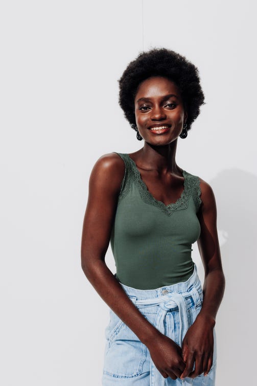PROMOD DÉBARDEUR À BRETELLES EN DENTELLE BLEU TURQUOISE MOYEN