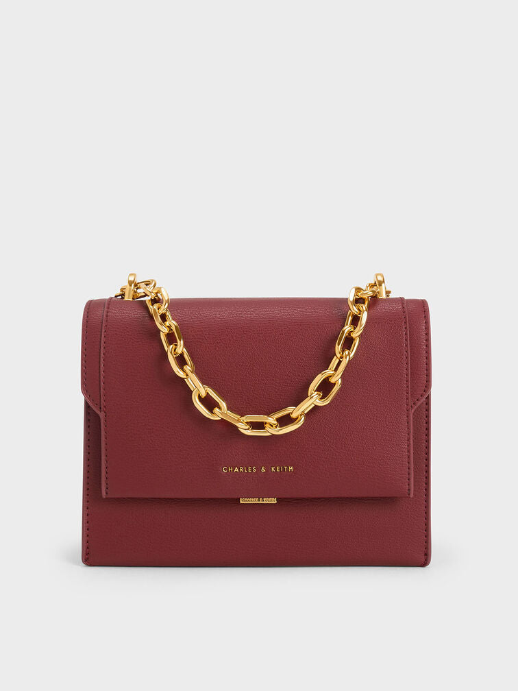 CHARLES & KHEITH Sac Front Flap Chain Handle Crossbody