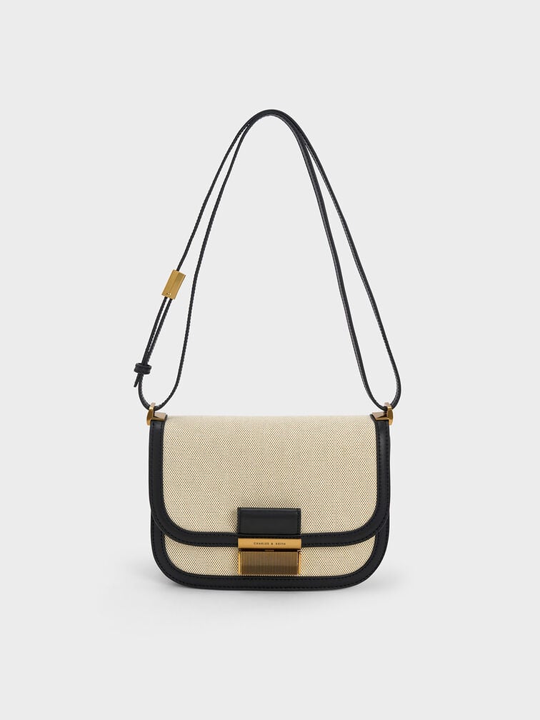 CHARLES & KHEITH Charlot Canvas Crossbody Bag - Black