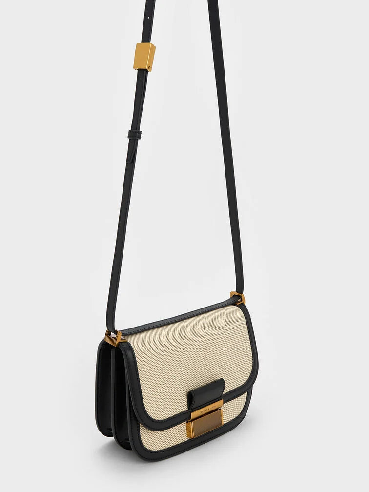 CHARLES & KHEITH Charlot Canvas Crossbody Bag - Black