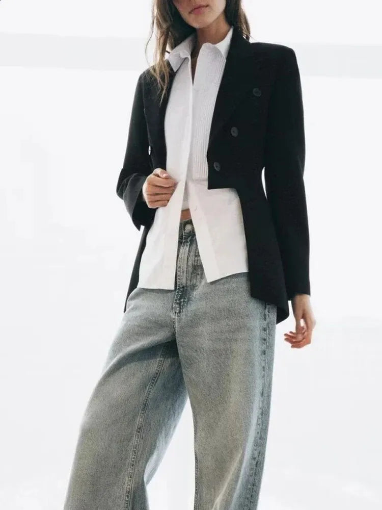 BLAZER ASYMÉTRIQUE À CARREAUX AVEC LAINE ZW COLLECTION LIMITED EDITION