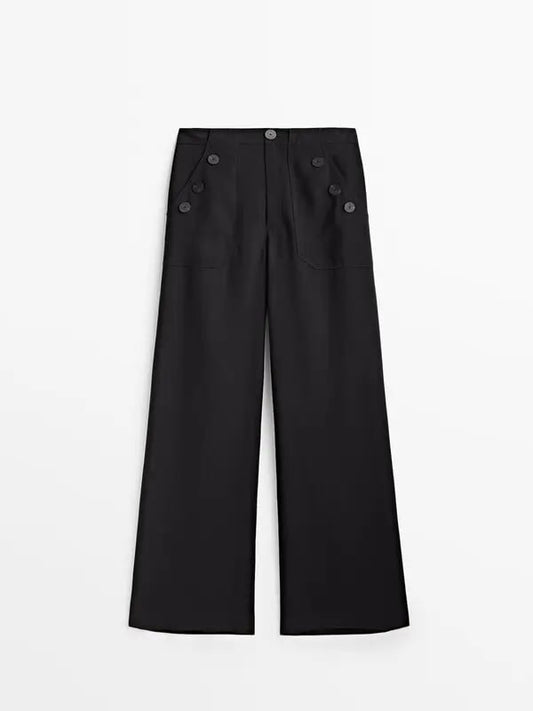 MASSIMO DUTTI WIDE-LEG TROUSERS WITH BUTTON DETAILS