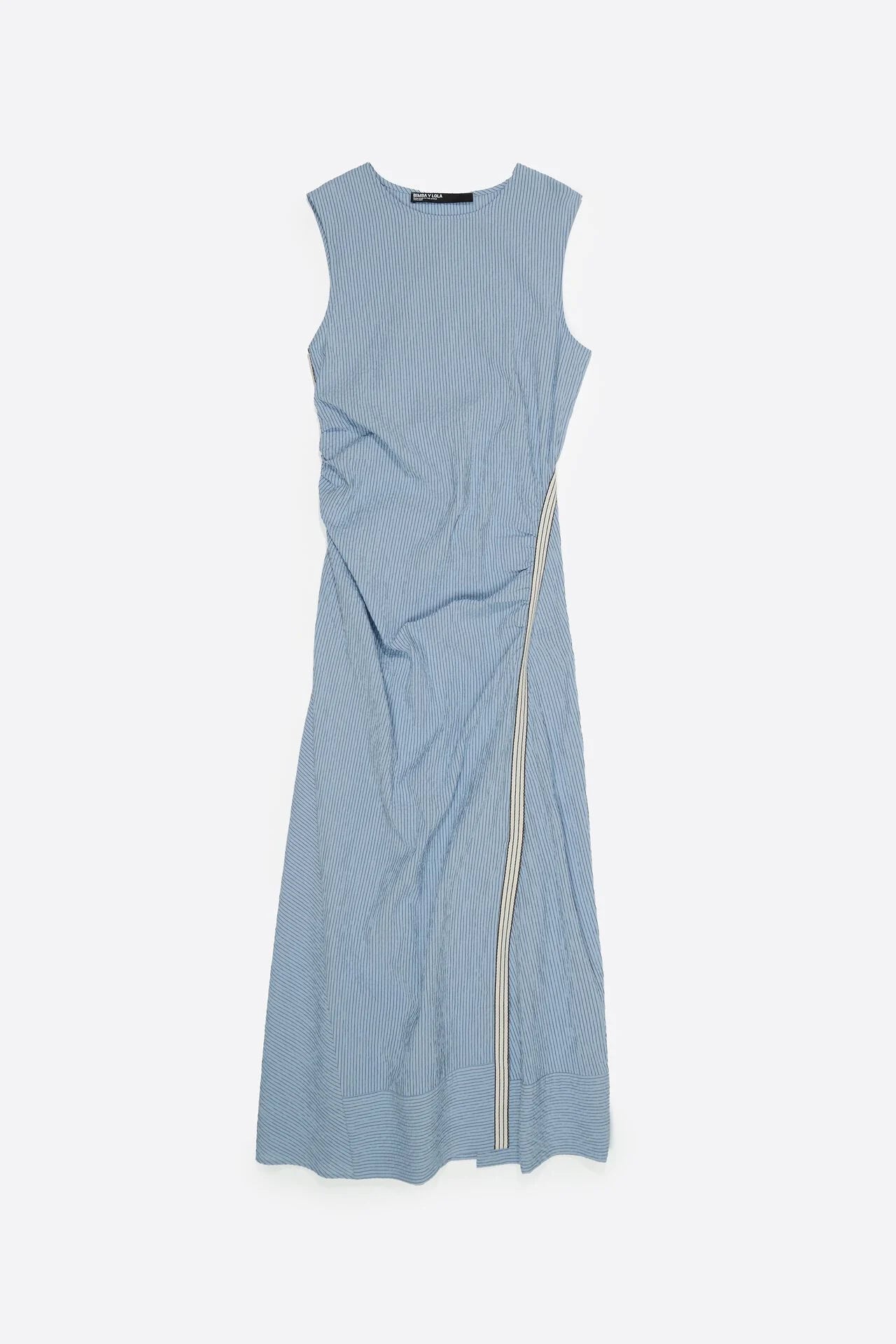 ROBE SANS MANCHES BRIDE SUPERPOSÉE RAYURES BLEUES