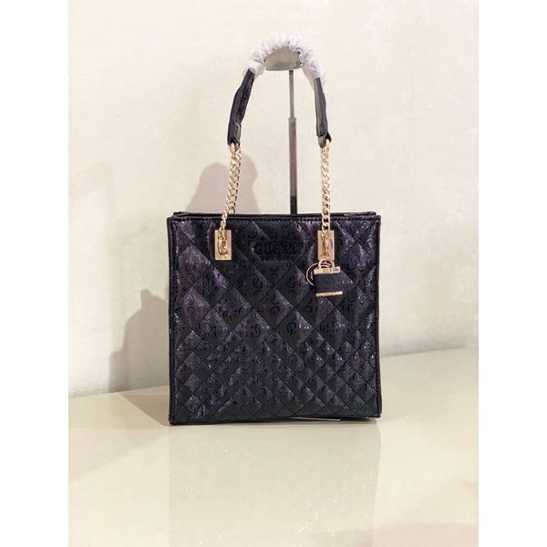 Sac Guess Style Cabas Cuir Brillant Avec Motif Signature Black