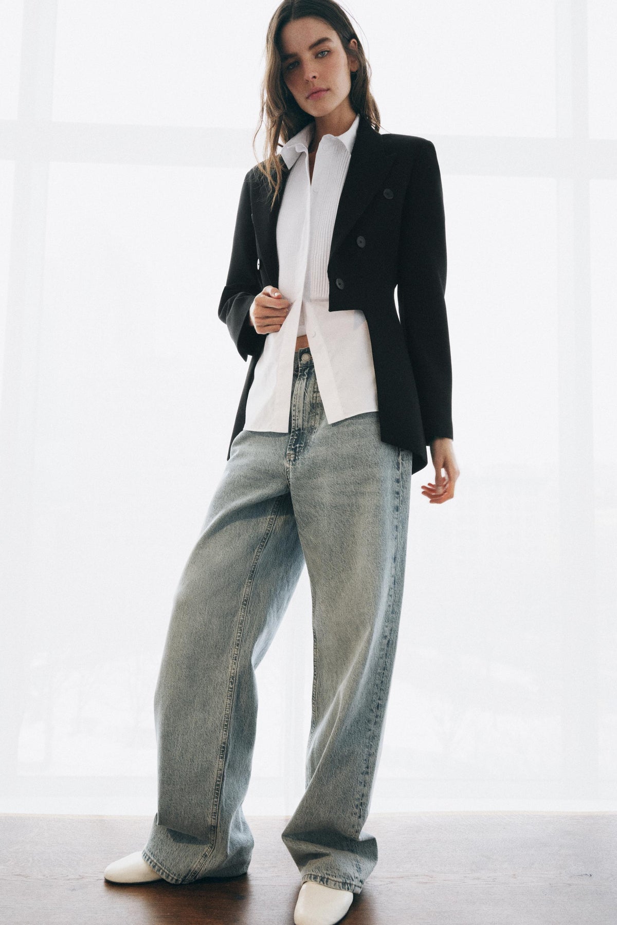 BLAZER ASYMÉTRIQUE À CARREAUX AVEC LAINE ZW COLLECTION LIMITED EDITION