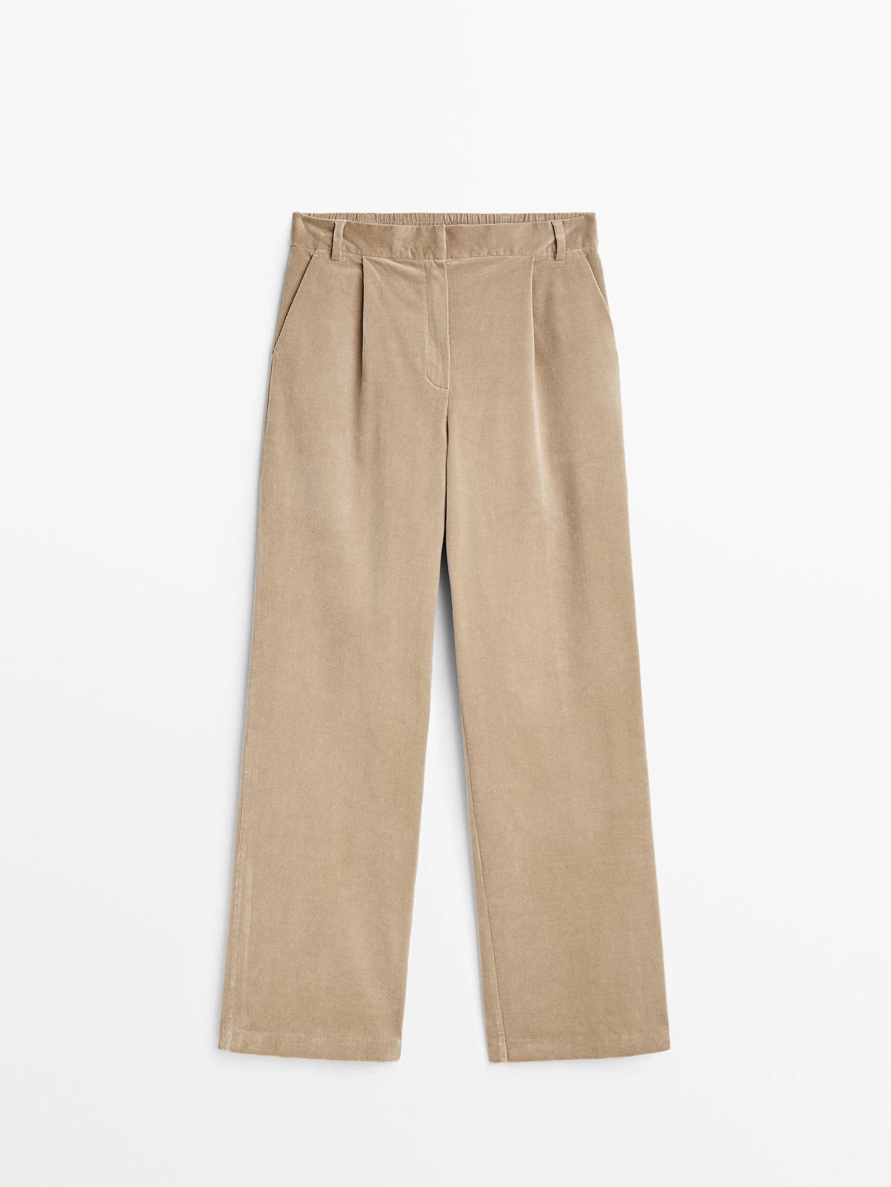 PANTALON DROIT EN MICROVELOURS CÔTELÉ À TAILLE ÉLASTIQUE MASSIMO DUTTI BEIGE