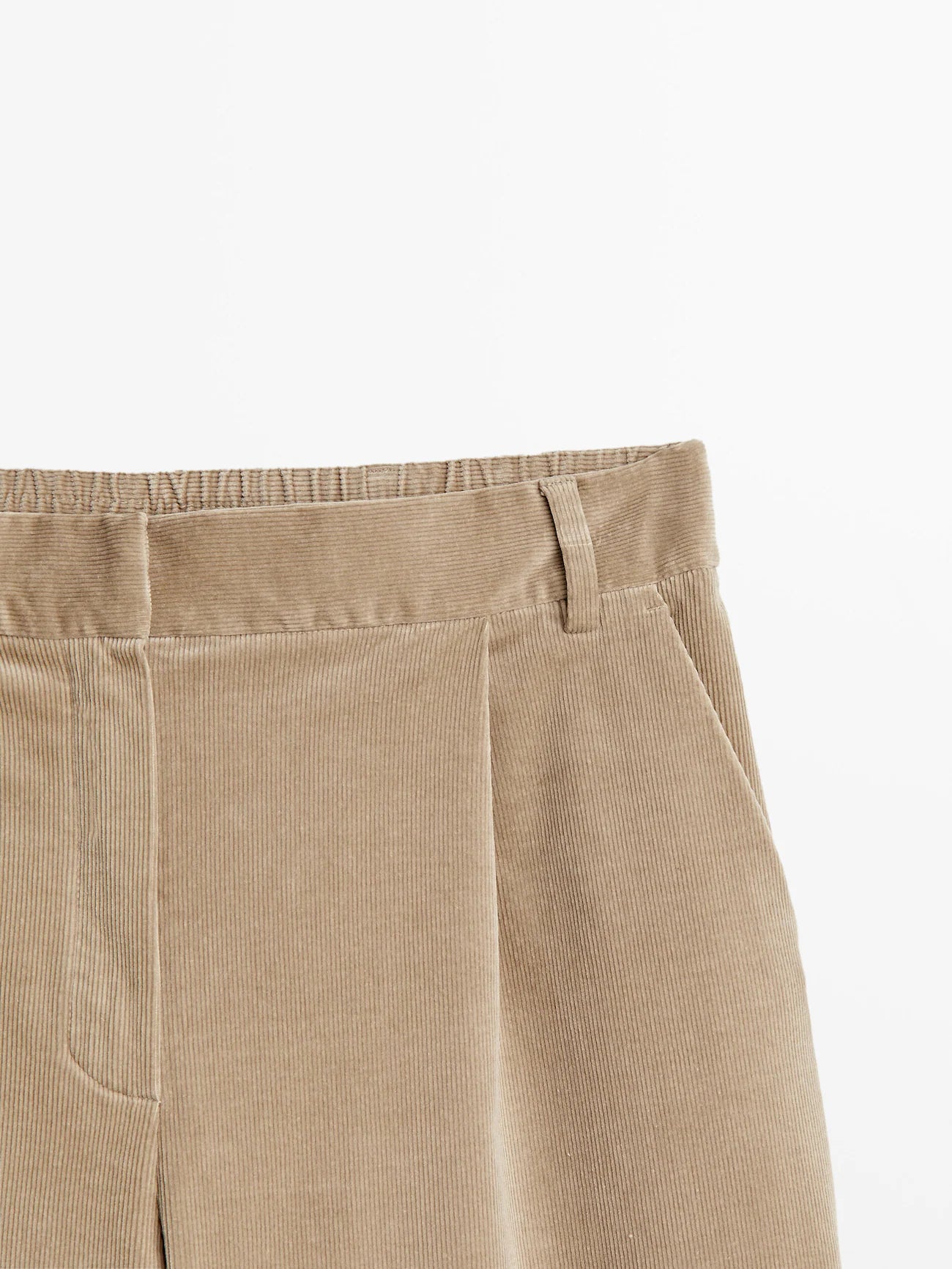 PANTALON DROIT EN MICROVELOURS CÔTELÉ À TAILLE ÉLASTIQUE MASSIMO DUTTI BEIGE