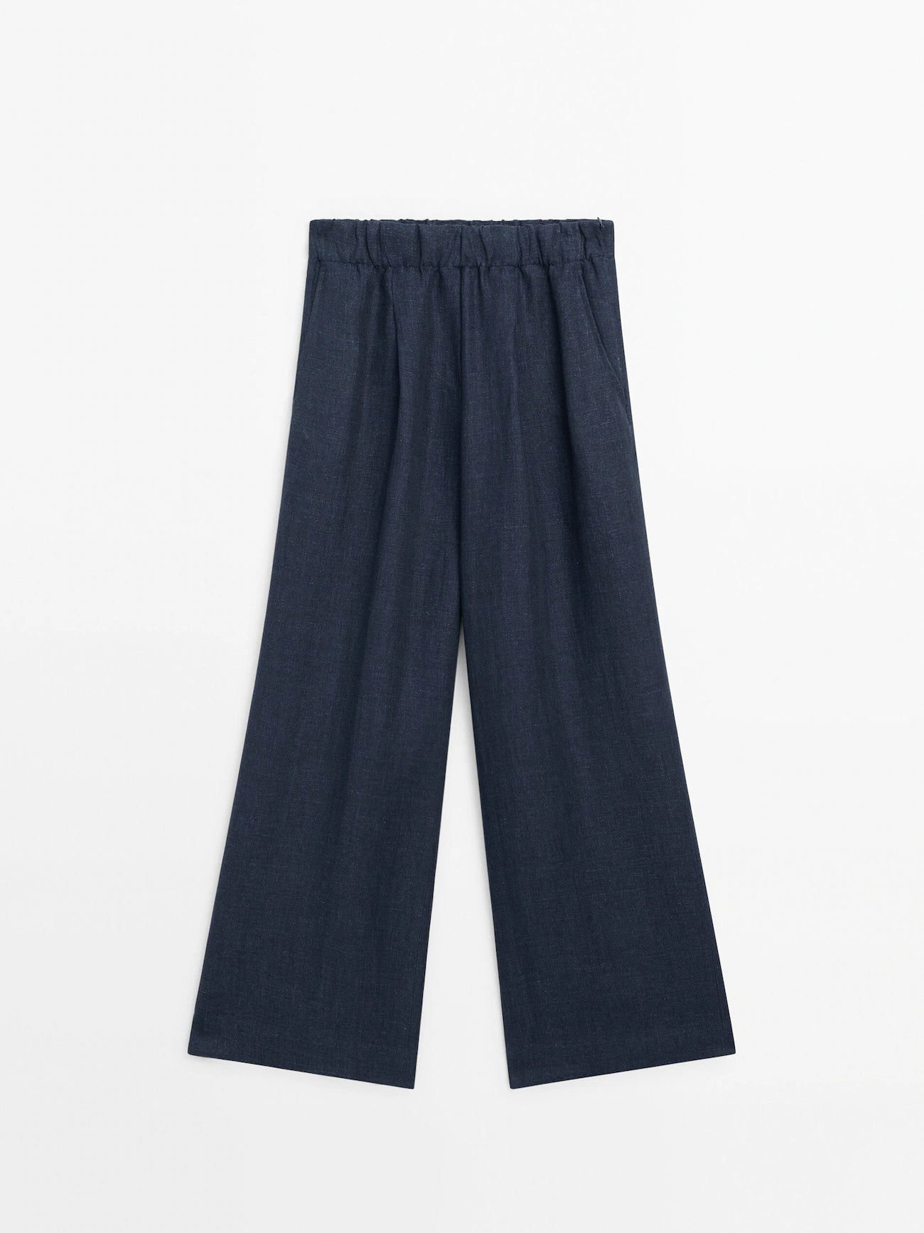 Pantalon Large À Taille Élastique Massimo Dutti Bleu Marine