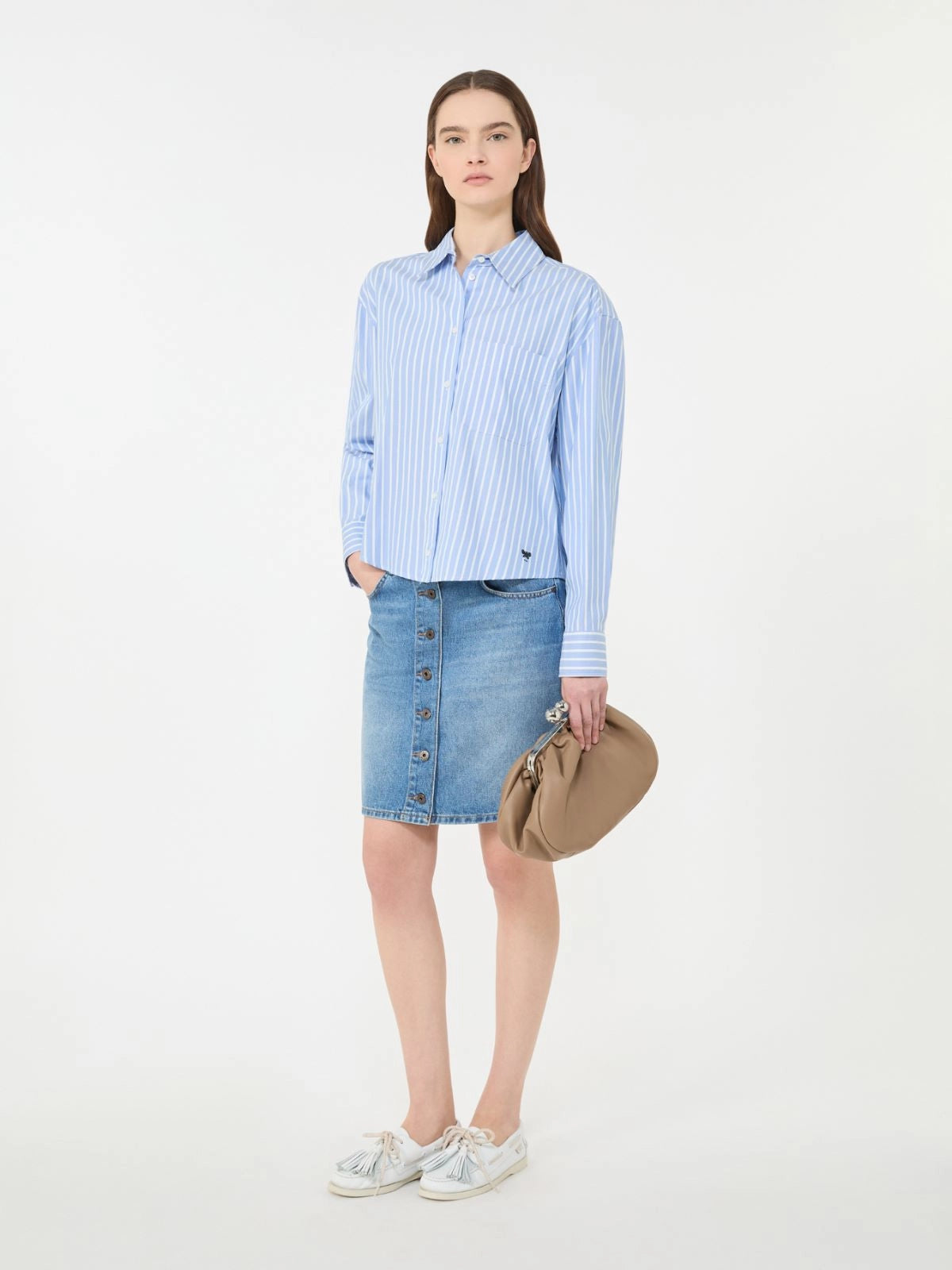 CHEMISE EN COTON OXFORD À RAYURES - AZURE