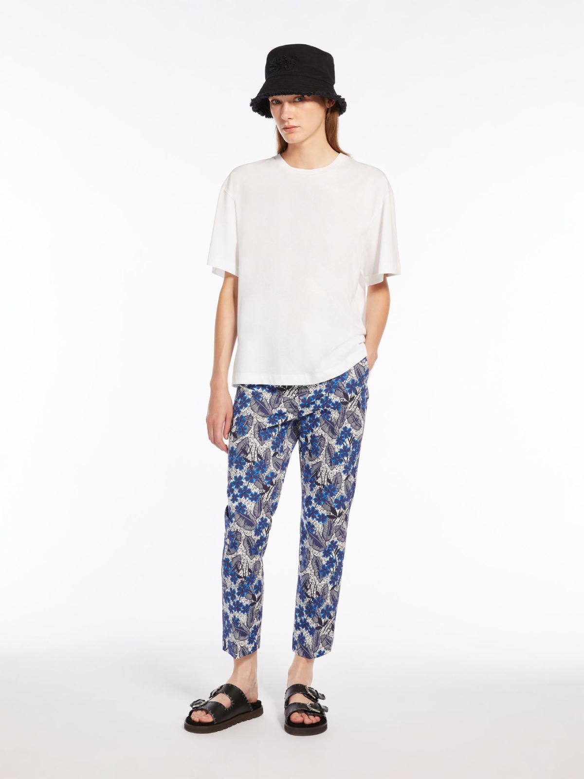 WEEKEND MAX MARA PANTALON CIGARETTE EN COTON IMPRIMÉ BLEUET