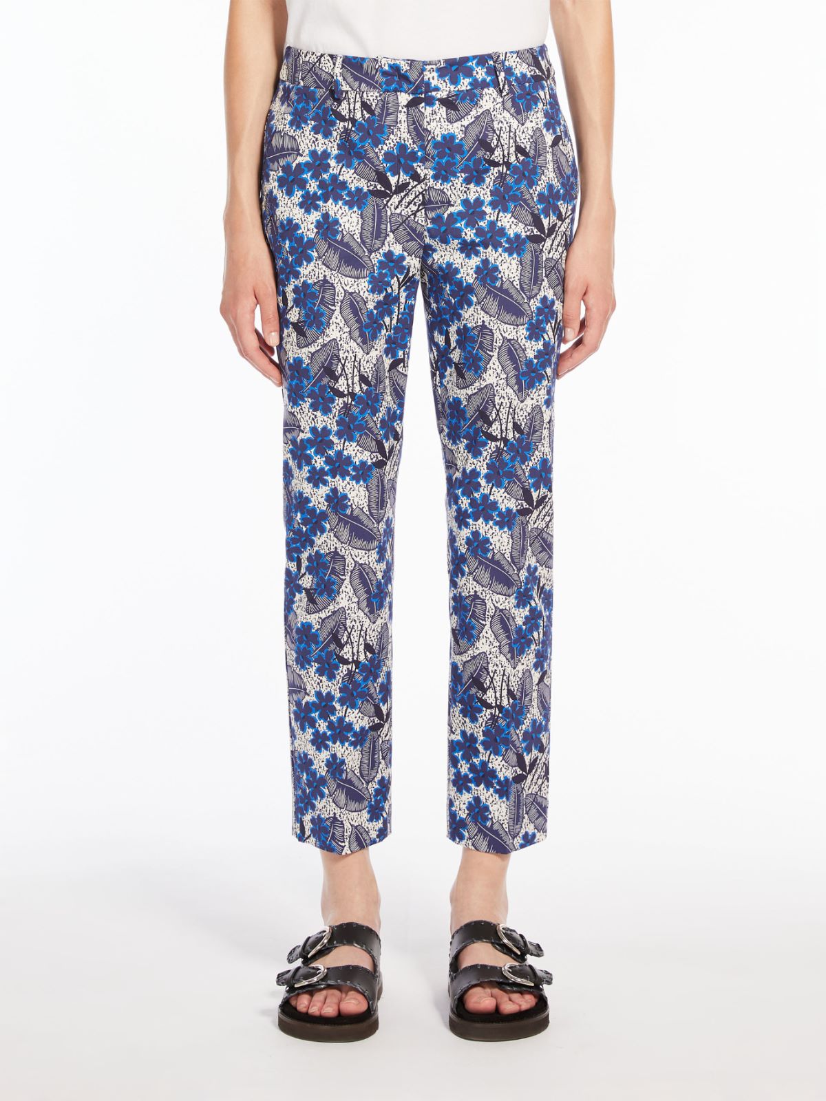 WEEKEND MAX MARA PANTALON CIGARETTE EN COTON IMPRIMÉ BLEUET