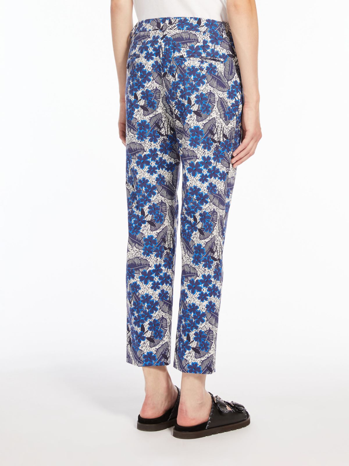 WEEKEND MAX MARA PANTALON CIGARETTE EN COTON IMPRIMÉ BLEUET