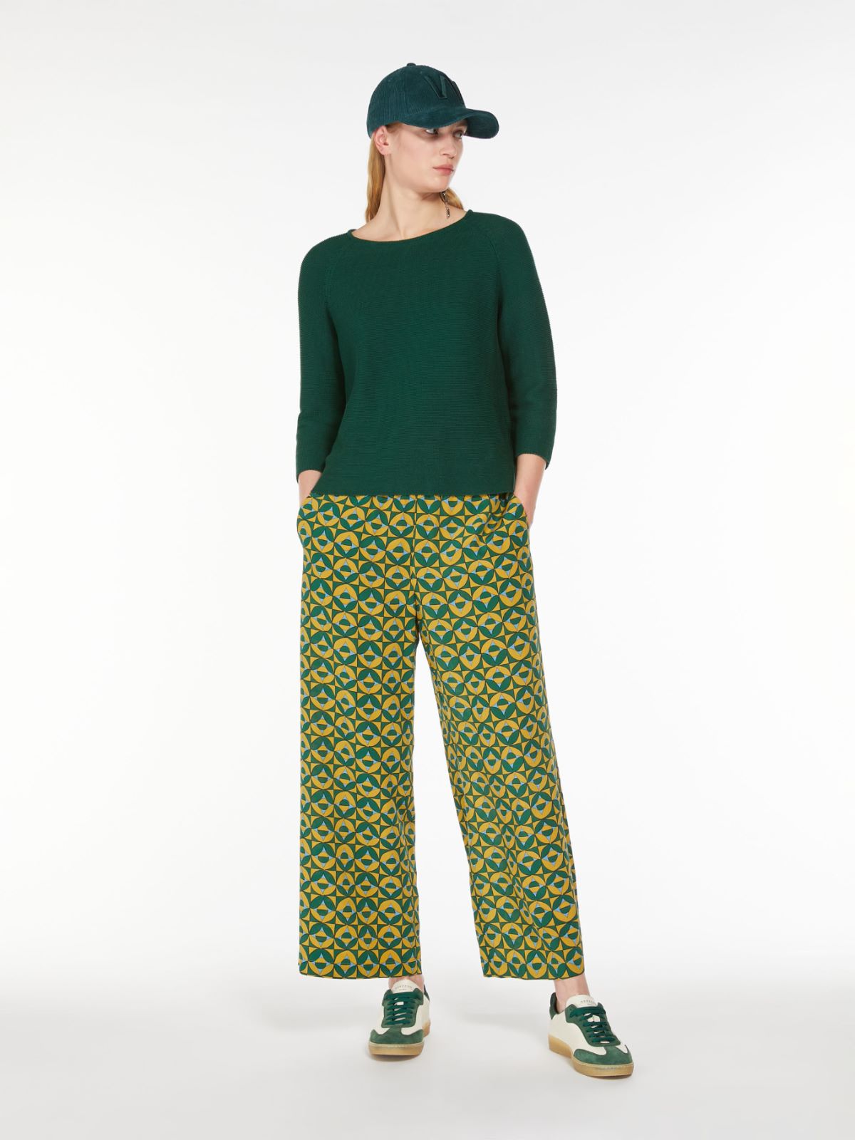 WEEKEND MAX MARA PANTALON CROPPED EN SOIE IMPRIMÉ GREEN