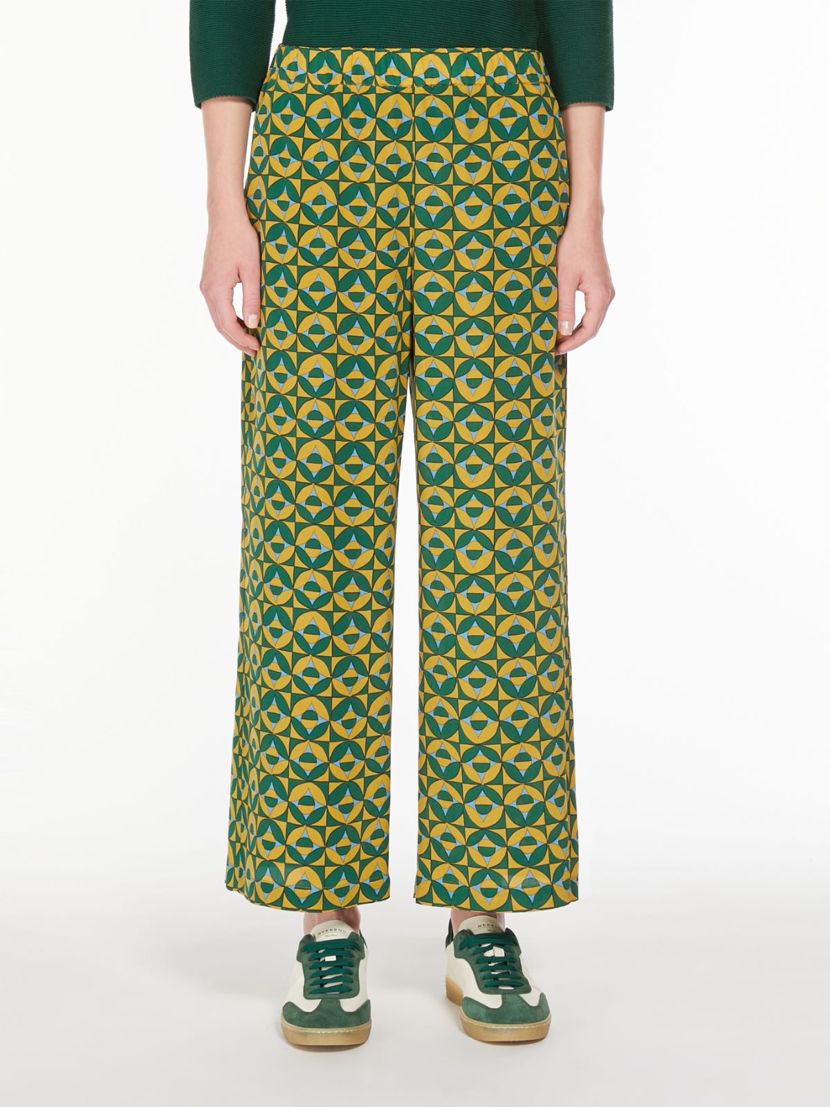 WEEKEND MAX MARA PANTALON CROPPED EN SOIE IMPRIMÉ GREEN