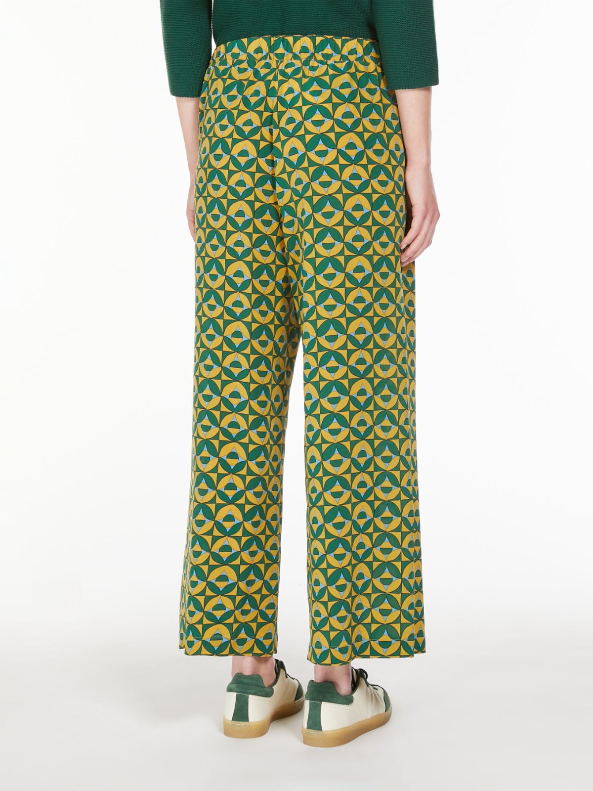 WEEKEND MAX MARA PANTALON CROPPED EN SOIE IMPRIMÉ GREEN