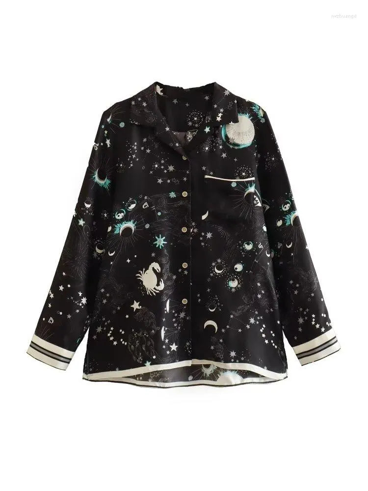 Chemise En Satin De Soie Motif Galaxie