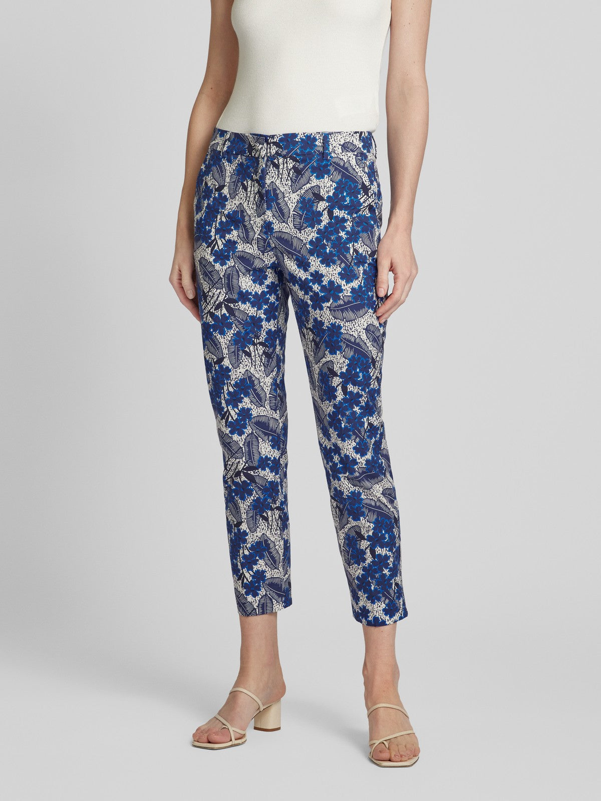 WEEKEND MAX MARA PANTALON CIGARETTE EN COTON IMPRIMÉ BLEUET