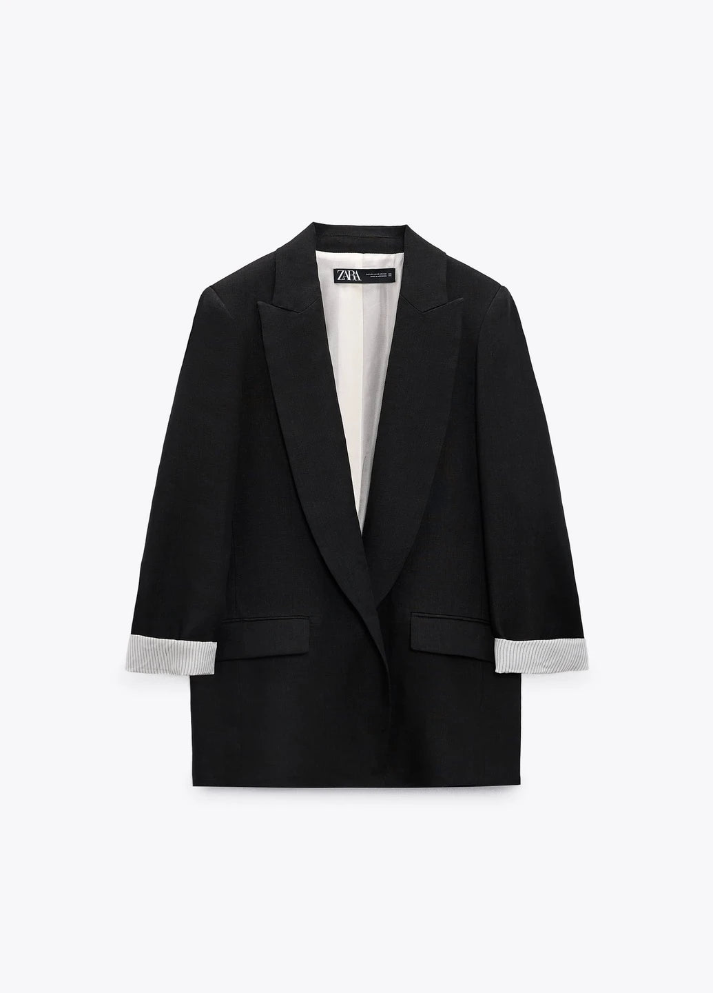 BLAZER EN  LIN AVEC REVERS AUX POIGNETS NOIR