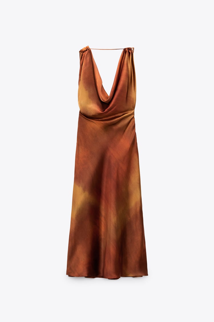 Robe En Satin Imprimée Ocre