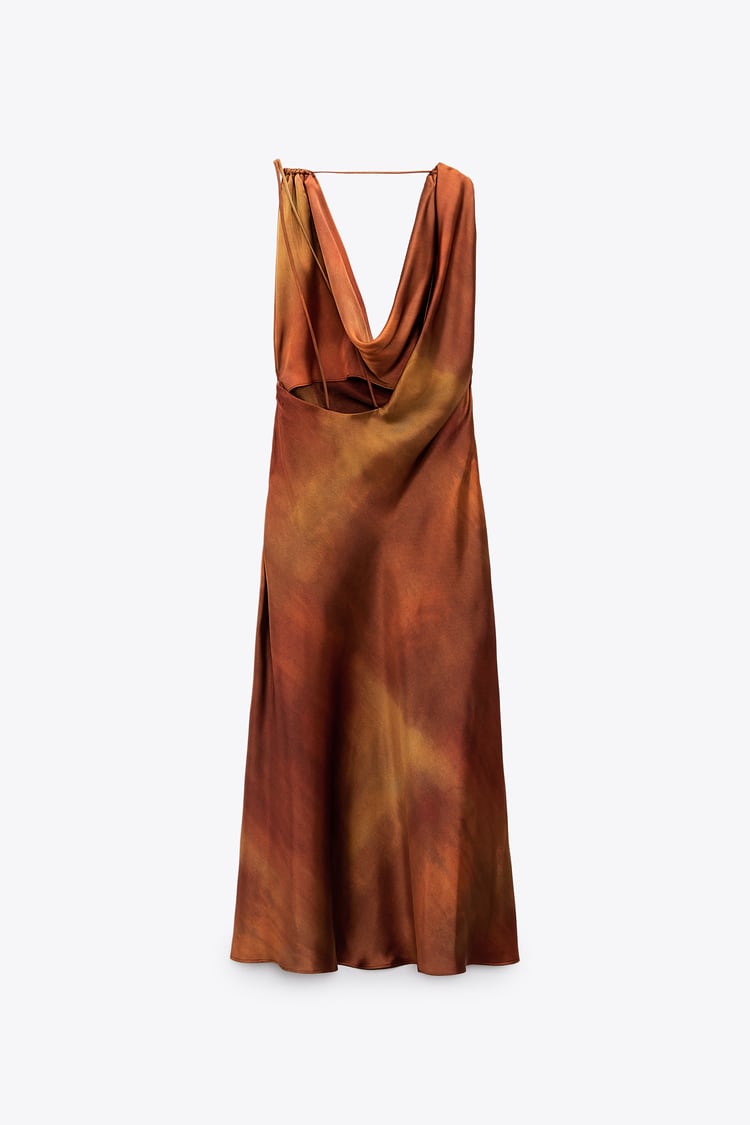 Robe En Satin Imprimée Ocre