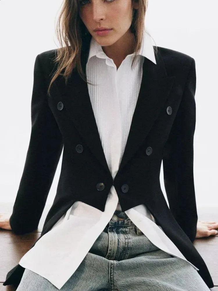 BLAZER ASYMÉTRIQUE À CARREAUX AVEC LAINE ZW COLLECTION LIMITED EDITION