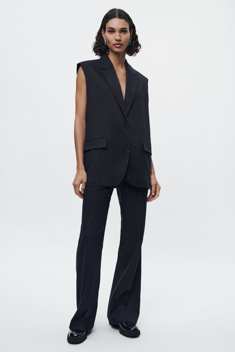 Ensemble Gilet Sans Manches Oversize /Pantalon À Rayures Fines Collection ZW