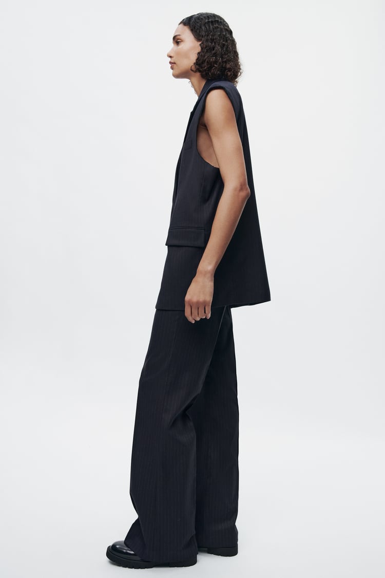 Ensemble Gilet Sans Manches Oversize /Pantalon À Rayures Fines Collection ZW