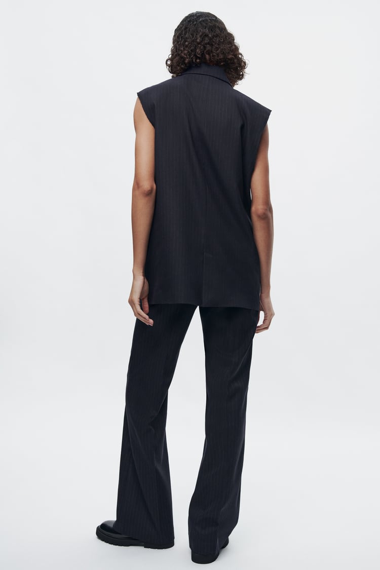 Ensemble Gilet Sans Manches Oversize /Pantalon À Rayures Fines Collection ZW