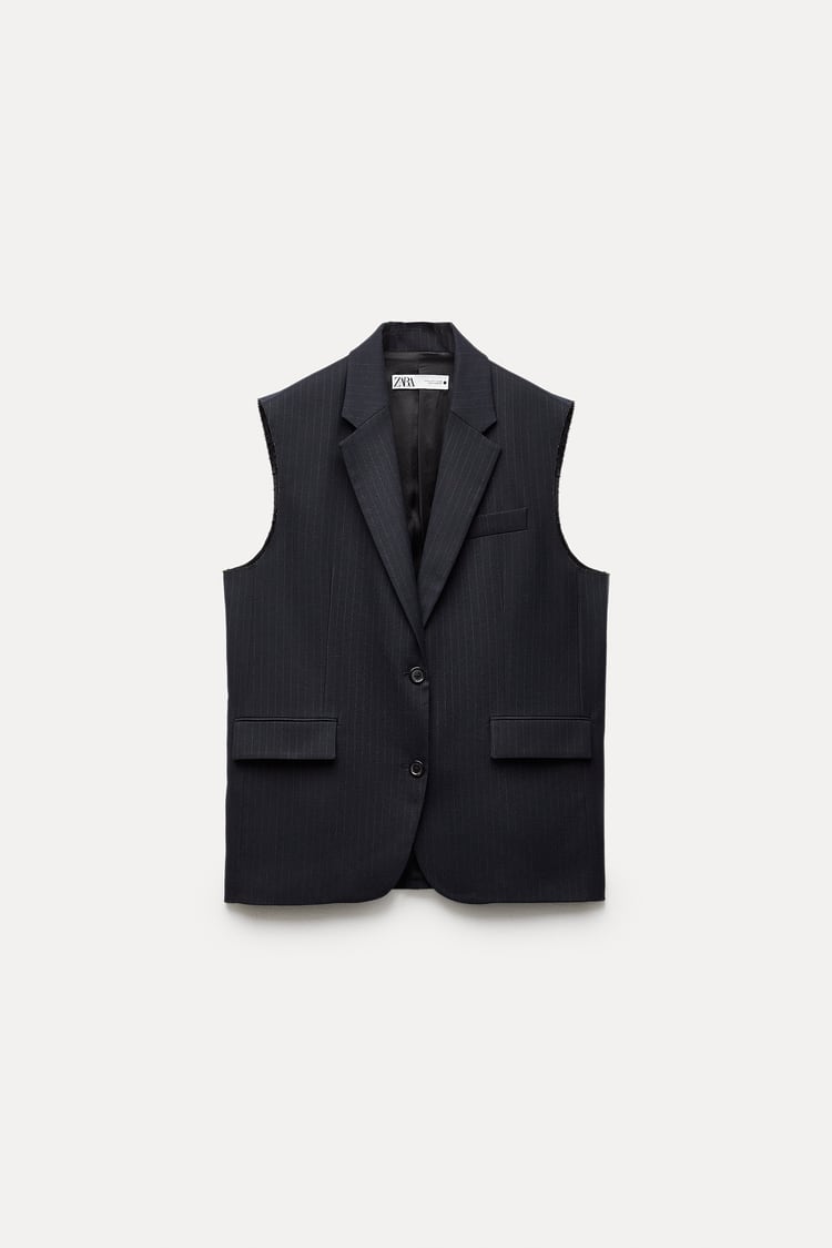 Ensemble Gilet Sans Manches Oversize /Pantalon À Rayures Fines Collection ZW