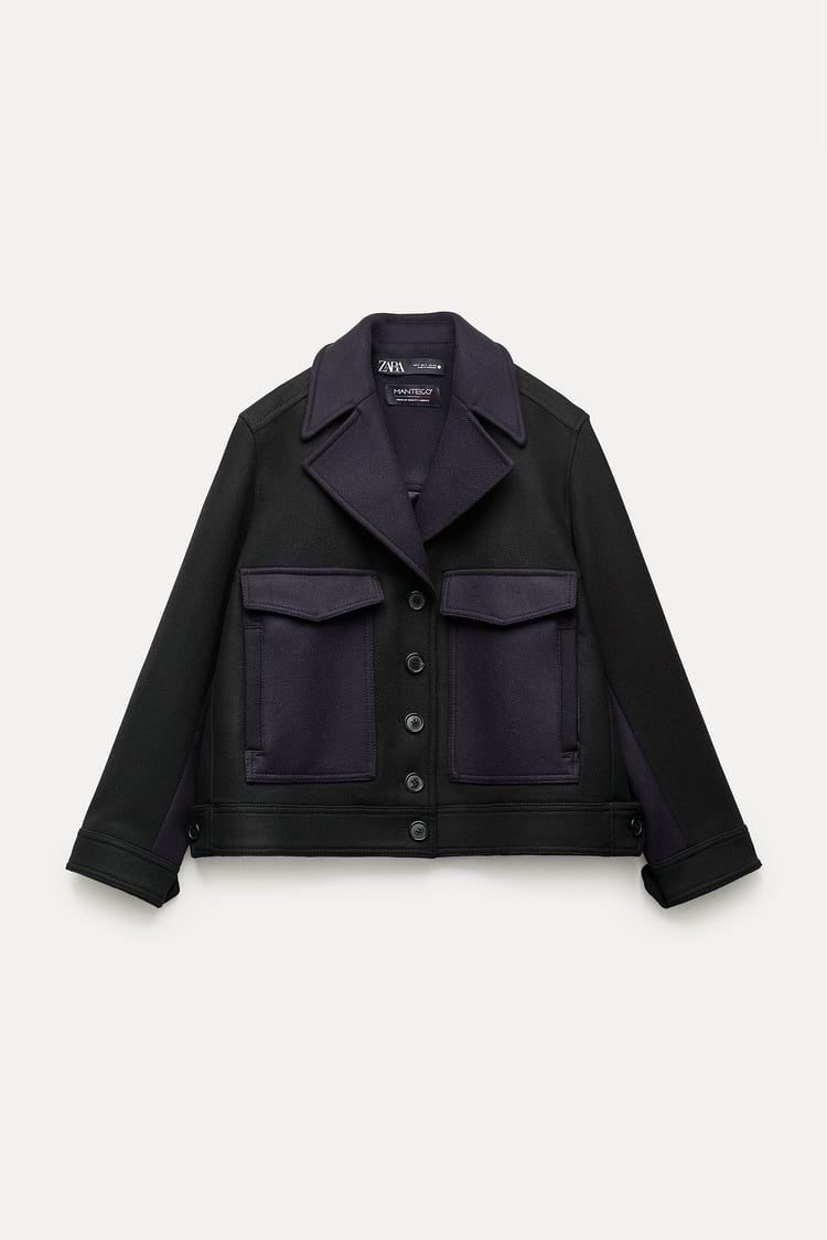 MANTEAU COURT À BLOCS DE COULEUR AVEC LAINE  COLLECTION ZW
