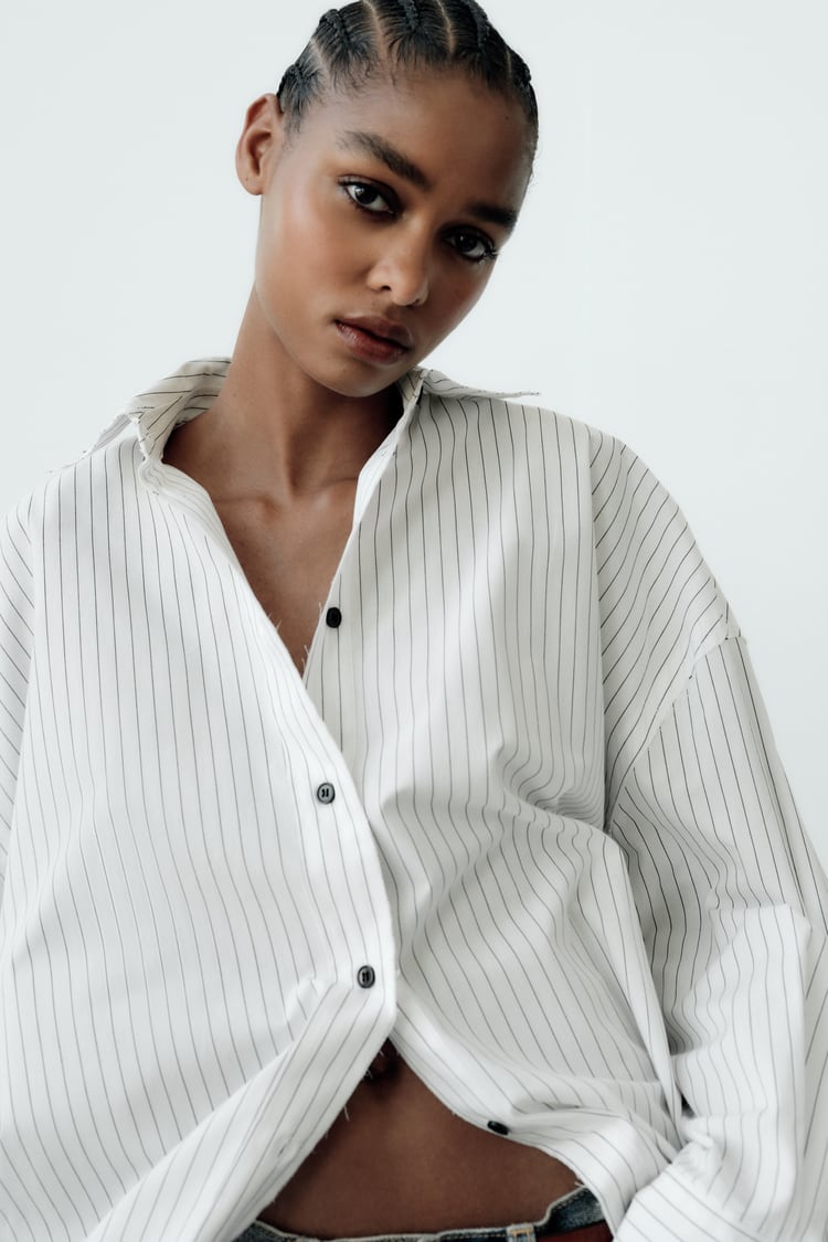 Chemise Oversize En Popeline Rayée Noir/Blanc