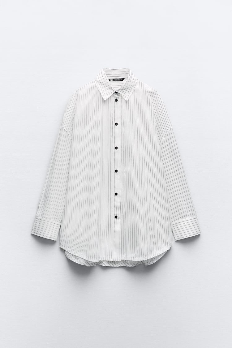 Chemise Oversize En Popeline Rayée Noir/Blanc