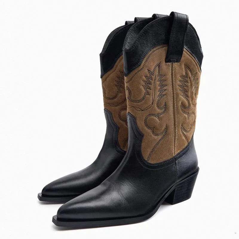 BOTTINES LEATHER HEELED COWBOY ANKLE BOOTS