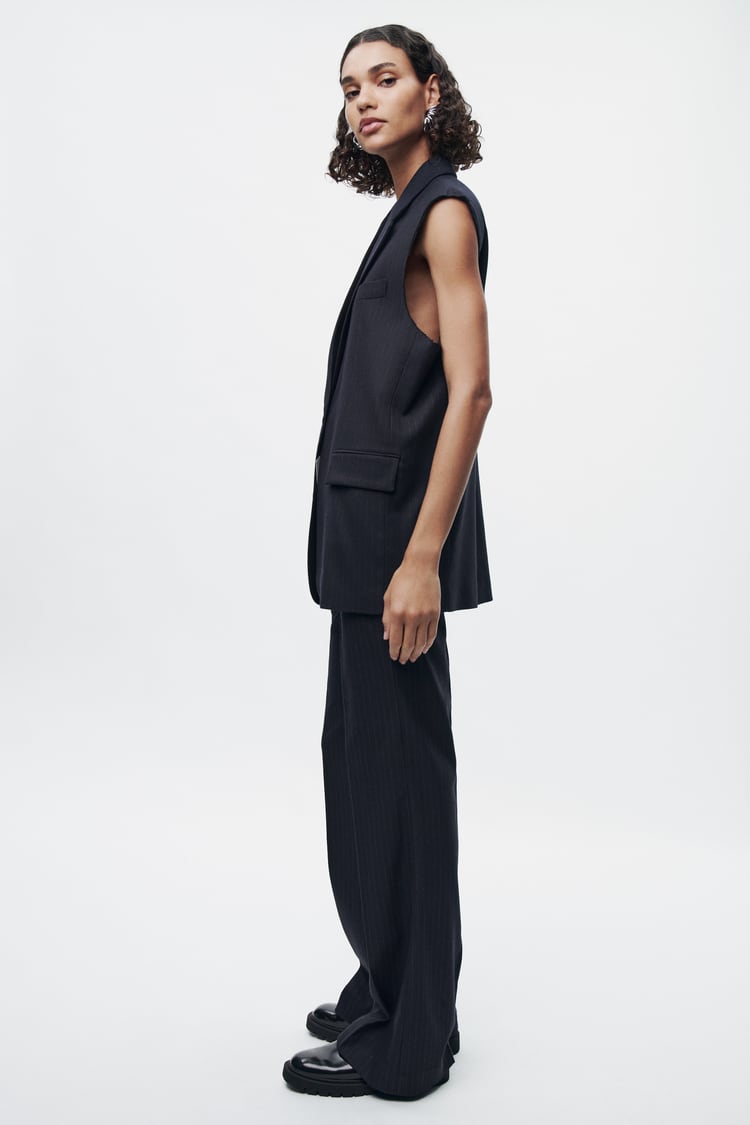 Ensemble Gilet Sans Manches Oversize /Pantalon À Rayures Fines Collection ZW