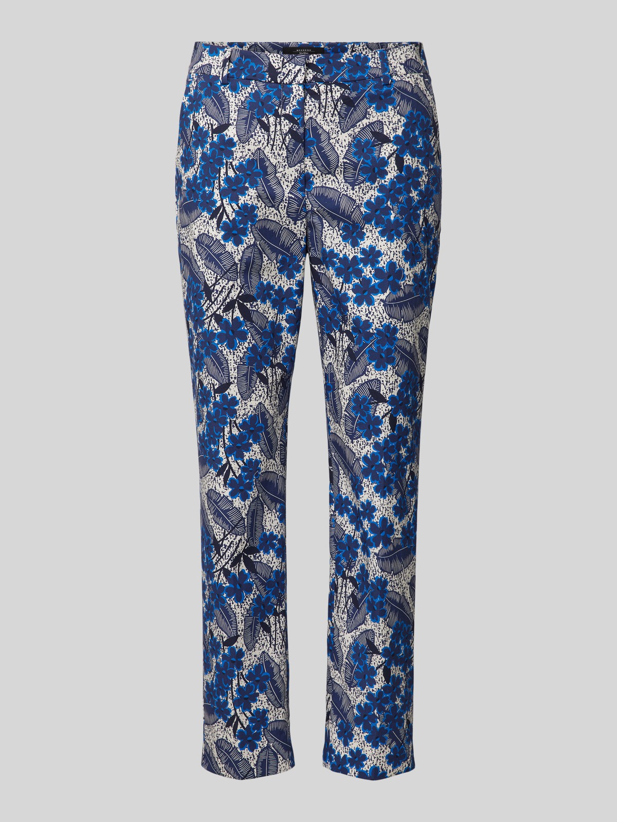 WEEKEND MAX MARA PANTALON CIGARETTE EN COTON IMPRIMÉ BLEUET