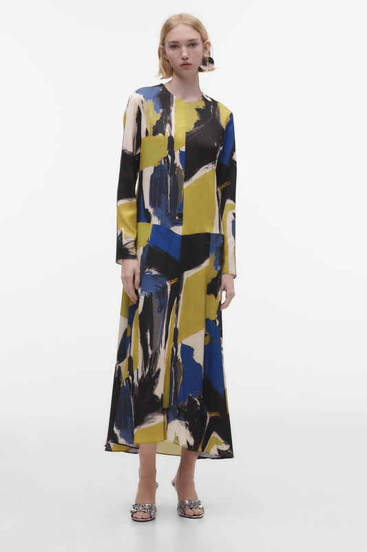 ROBE MI-LONGUE IMPRIMEE MULTICOLORE