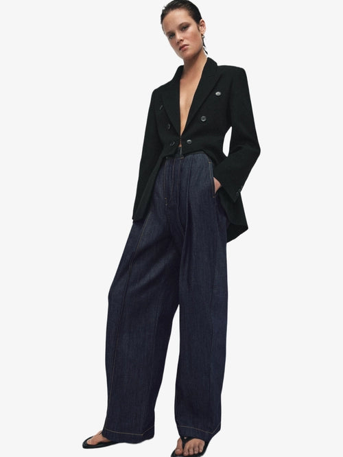 BLAZER ASYMÉTRIQUE À CARREAUX AVEC LAINE ZW COLLECTION LIMITED EDITION