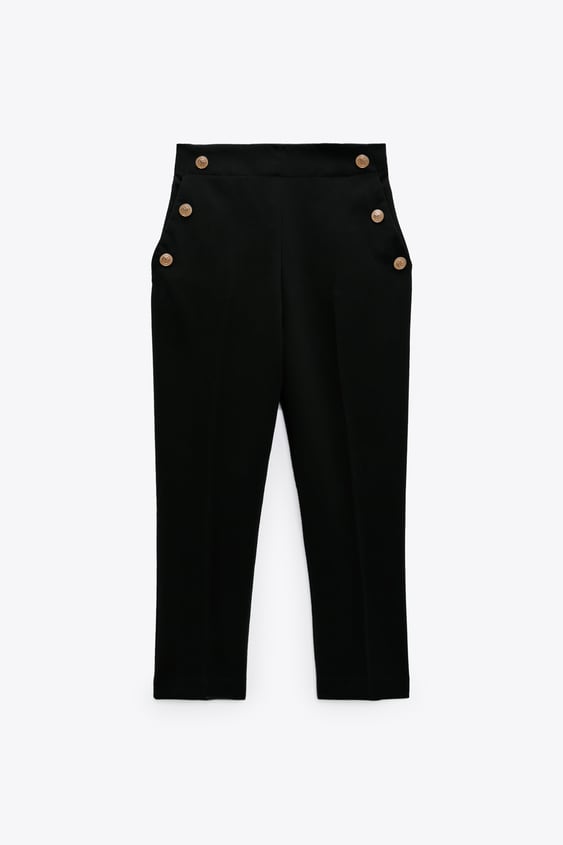 Pantalon Droit À Boutons Noir