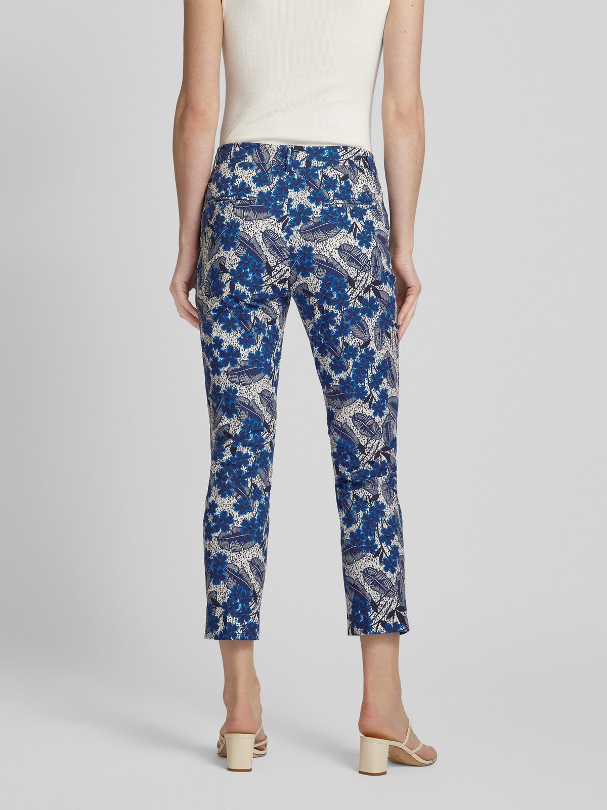 WEEKEND MAX MARA PANTALON CIGARETTE EN COTON IMPRIMÉ BLEUET