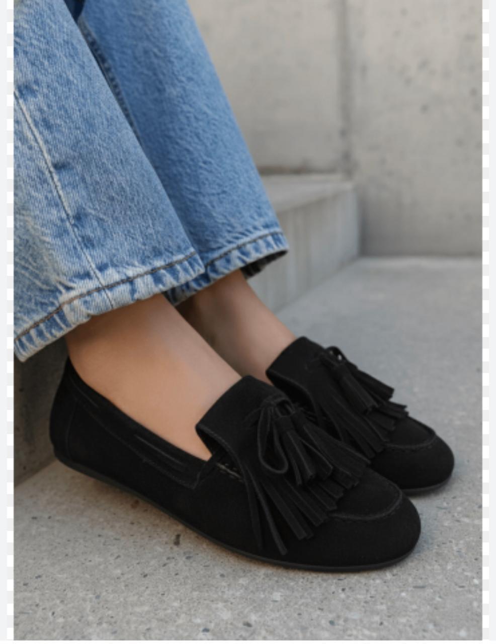MOCASSINS OFF THE HOOK EN DAIM KENNET À FRANGES