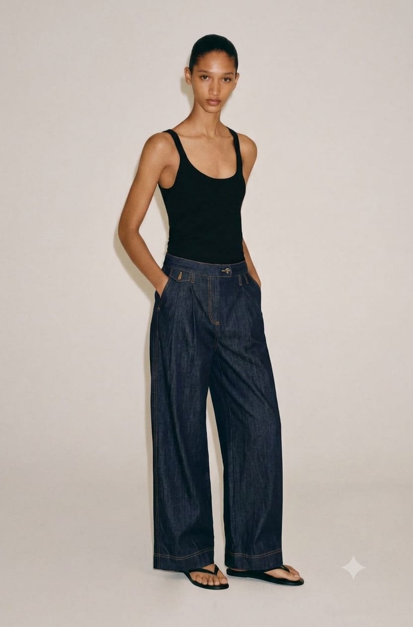 JEAN LARGE À PLIS TAILLE HAUTE