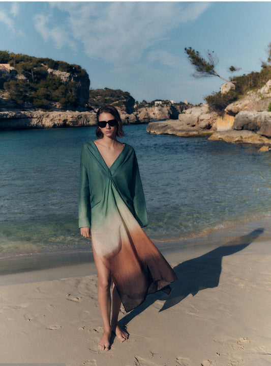 ROBE EN LIN IMPRIMÉE À PLIS