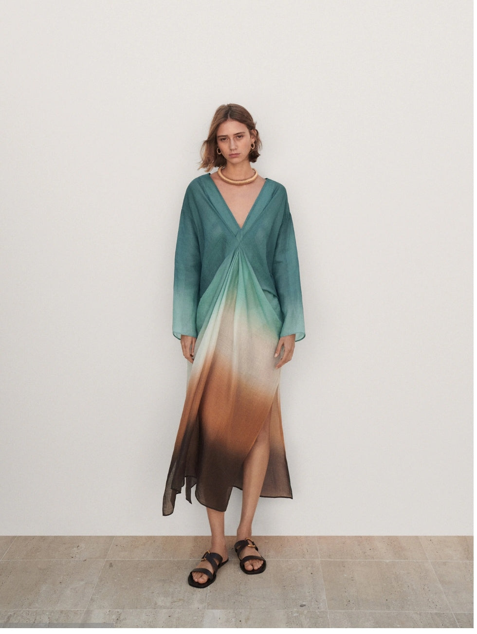 ROBE EN LIN IMPRIMÉE À PLIS
