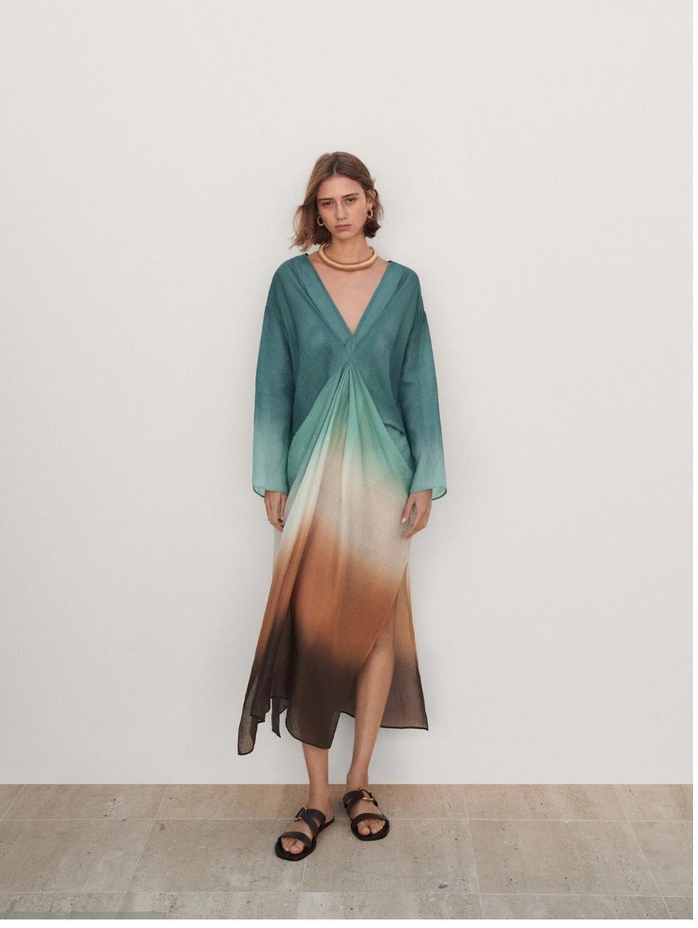 ROBE EN LIN IMPRIMÉE À PLIS