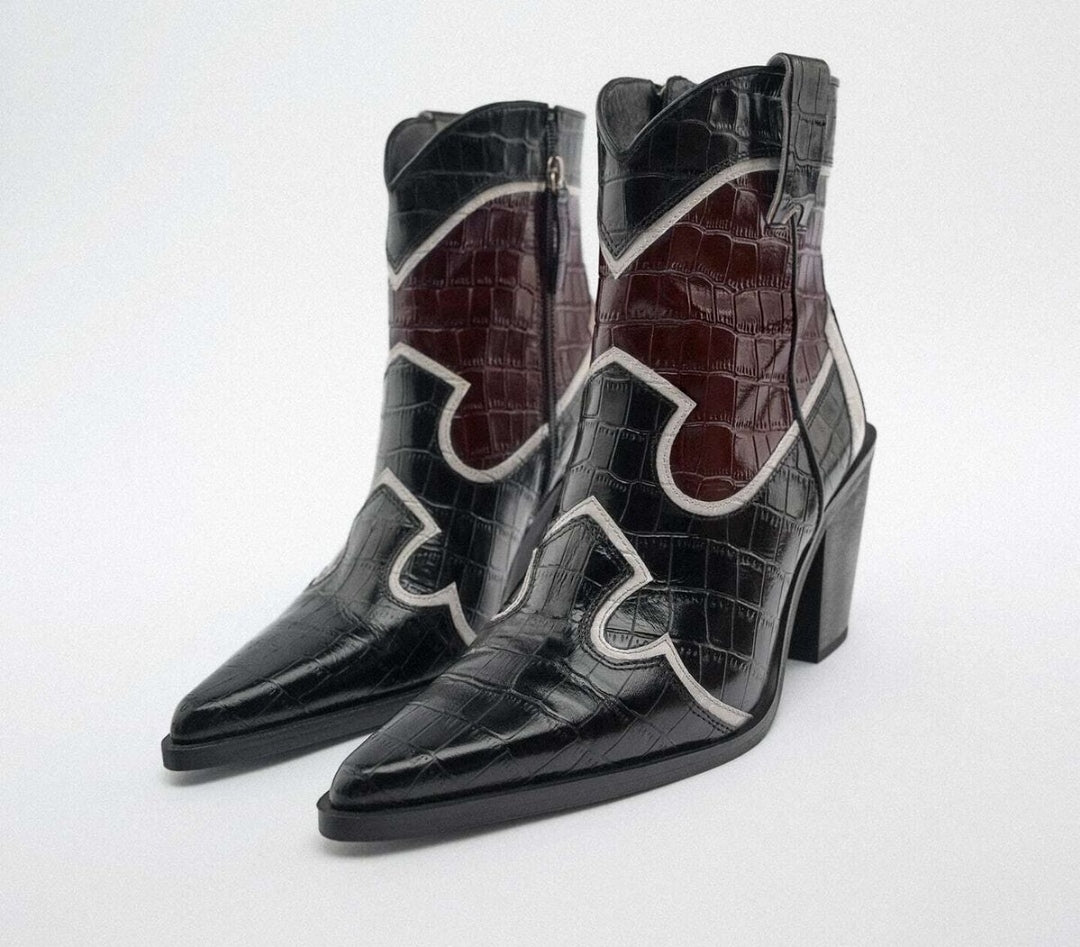 BOTTINES LEATHER HEELED COWBOY ANKLE BOOTS MULTICOLOURED