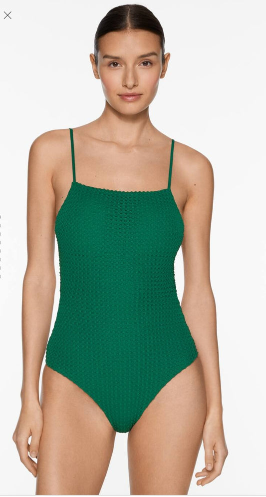 OYSHO MAILLOT DE BAIN TEXTURE BULLE ÉMERAUDE FONCÉ